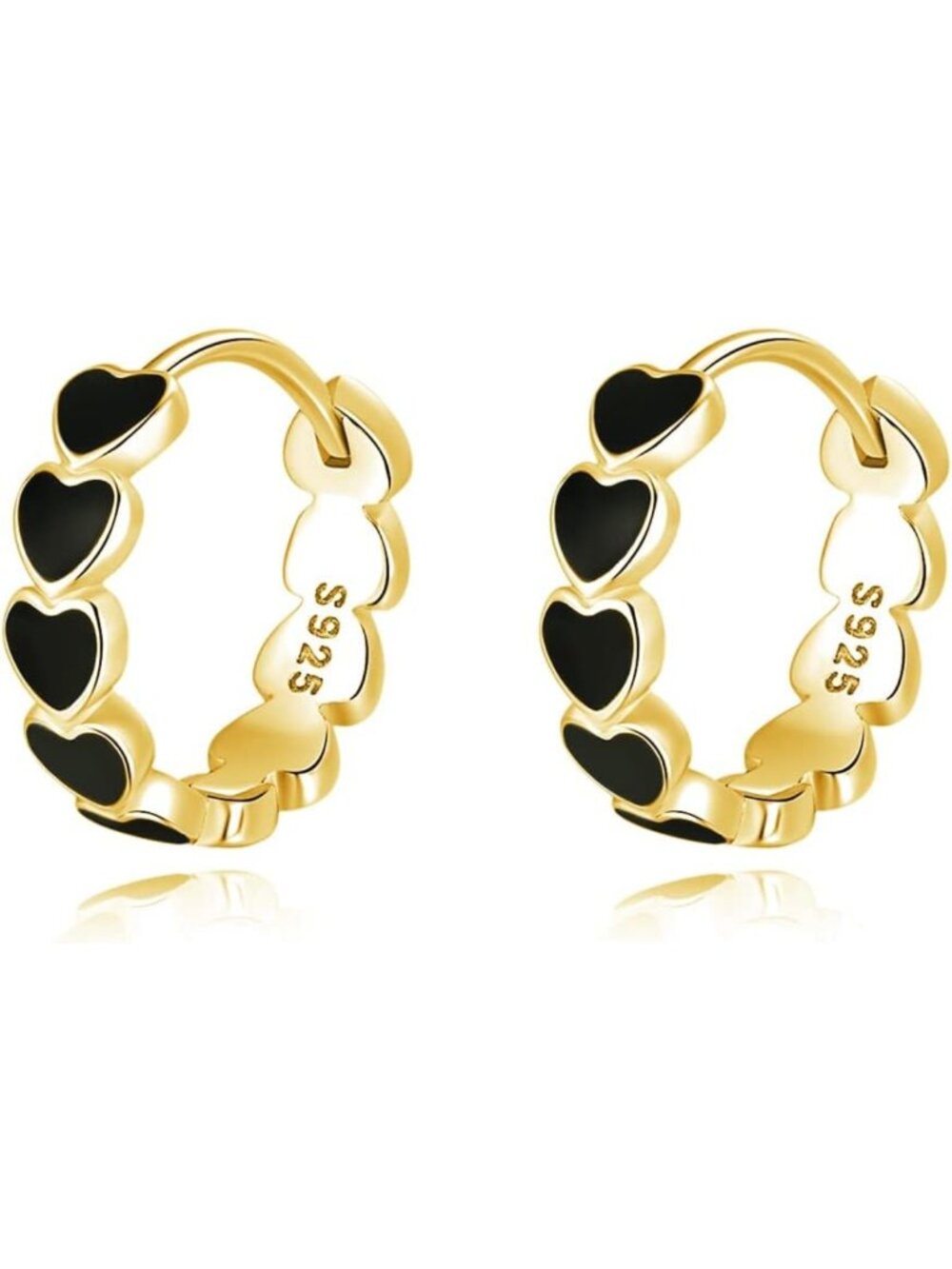 Minimalist 925 Sterling Silver Black Heart Hoop Earrings for Women & Teens